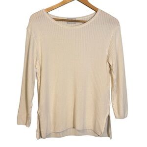 Bogner Women's Cream Viscose Silk‎ Knit Round Neck Sweater 10 Ski Minimal Preppy